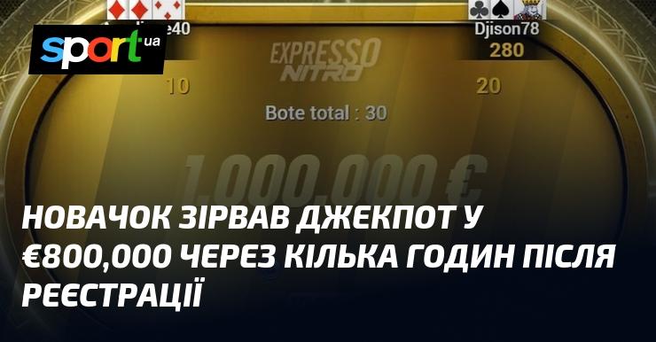 Новий гравець виграв джекпот у розмірі €800,000 всього через кілька годин після того, як зареєструвався.